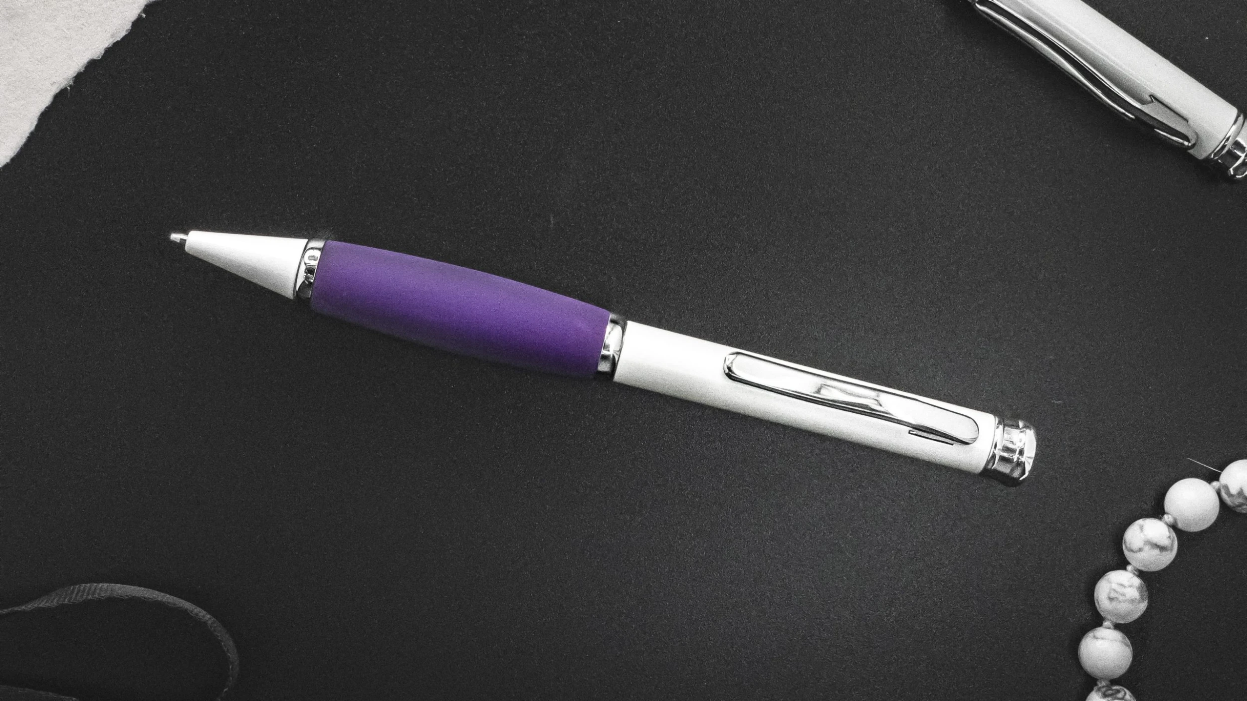 Pen Savings Executive Metal Ballpoint Pen, Pearl White & Purple - Image 2