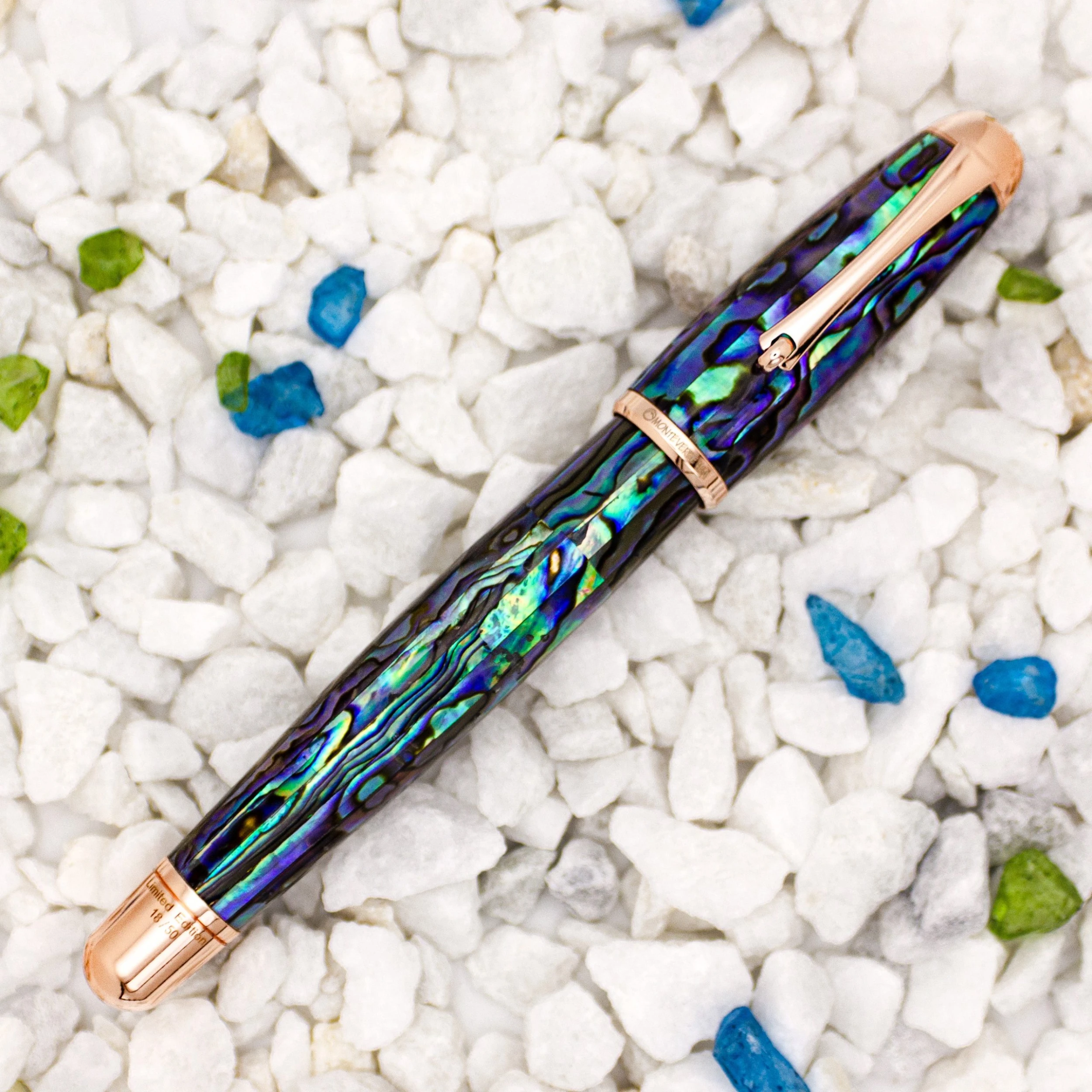 Monteverde Limited Edition Super Mega Abalone Rollerball Pen, Rose Gold Trim - Image 2