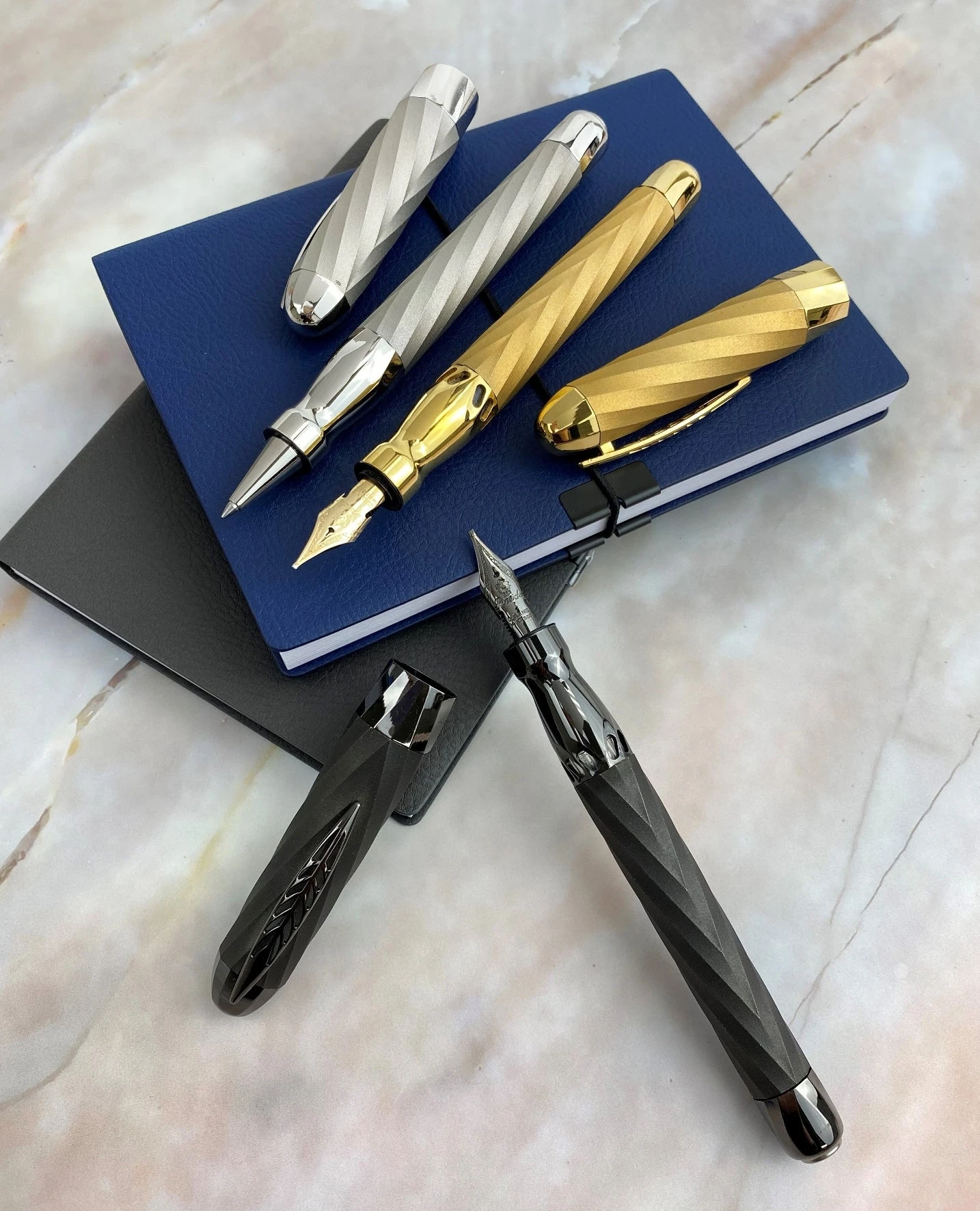 Pineider Matrix Jewelers Limited Edition Sterling Silver Rollerball Pen, Yellow Gold Plated - Image 3