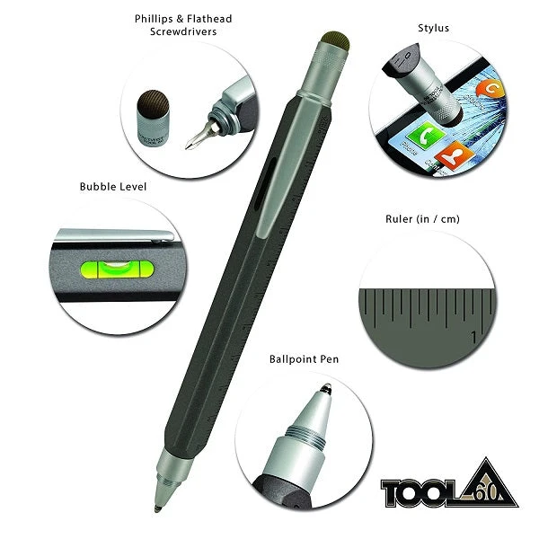 Monteverde Tool 60 Ballpoint Pen & Stylus, Platinum Grey - Image 2