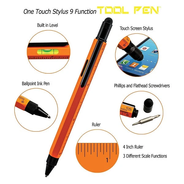 Monteverde 9 In 1 One Touch Tool Ballpoint Pen & Stylus, Orange - Image 2