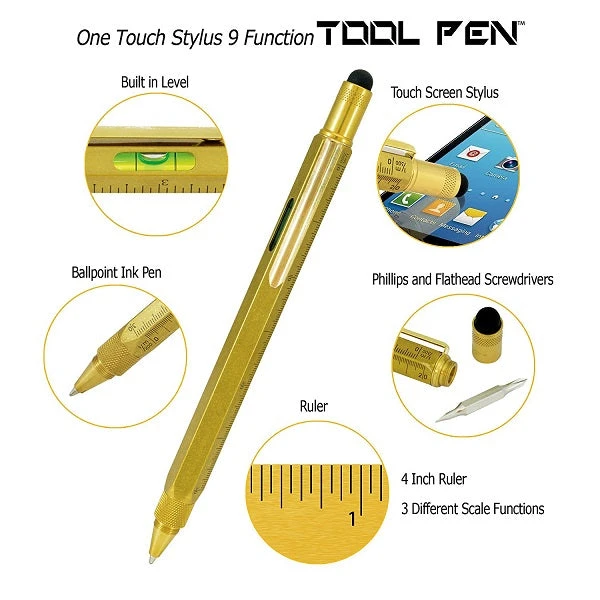Monteverde 9 In 1 One Touch Tool Ballpoint Pen & Stylus, Solid Brass - Image 2
