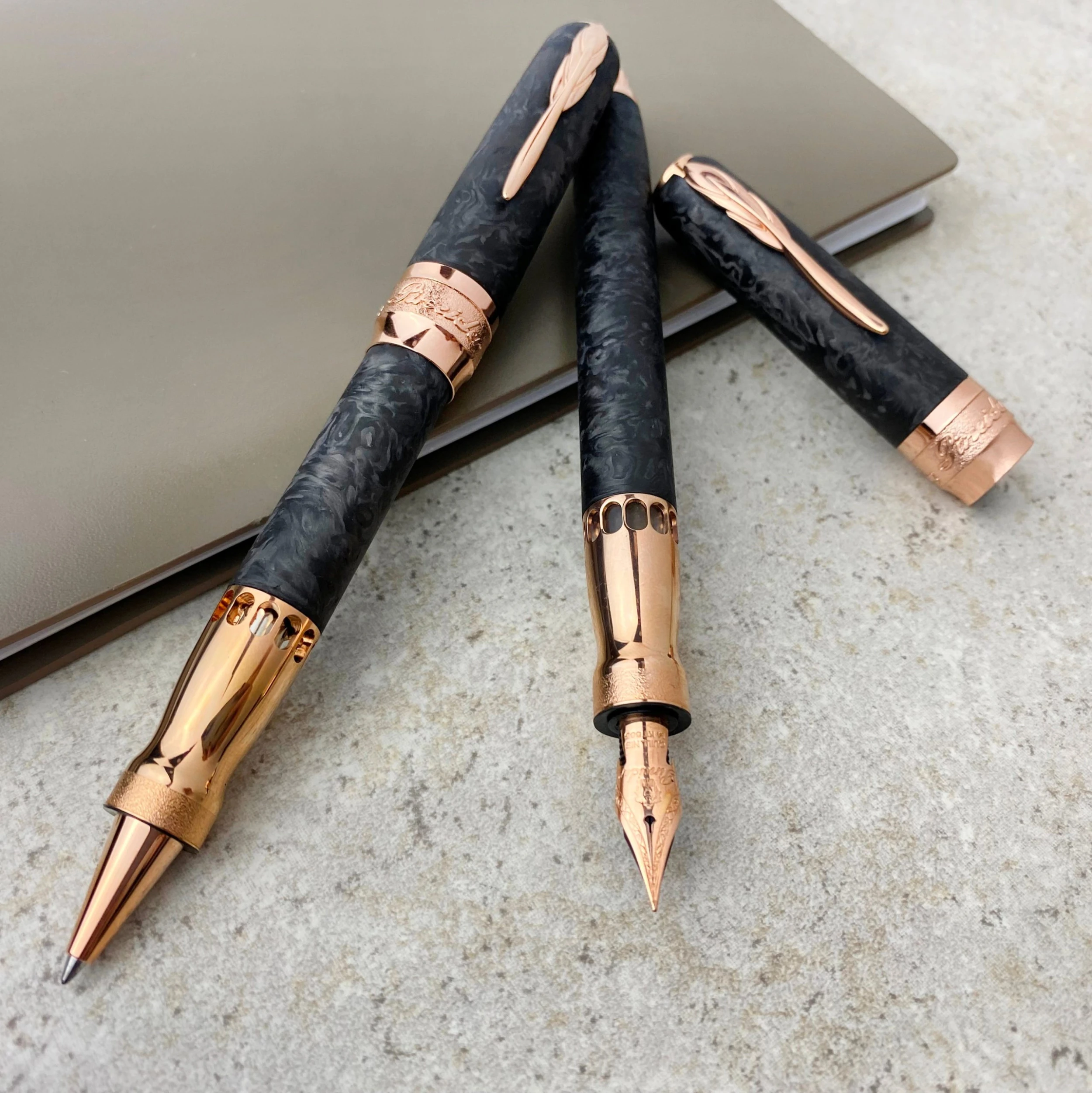 Pineider Limited Edition Forged Carbon Rollerball Pen, Rose Gold Trim