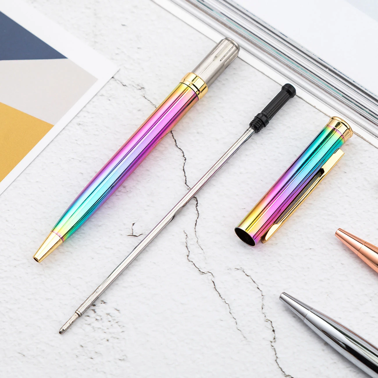 Pen Savings Skyline Metal Rainbow Ballpoint Pen, Gold Plated Accents - Image 2