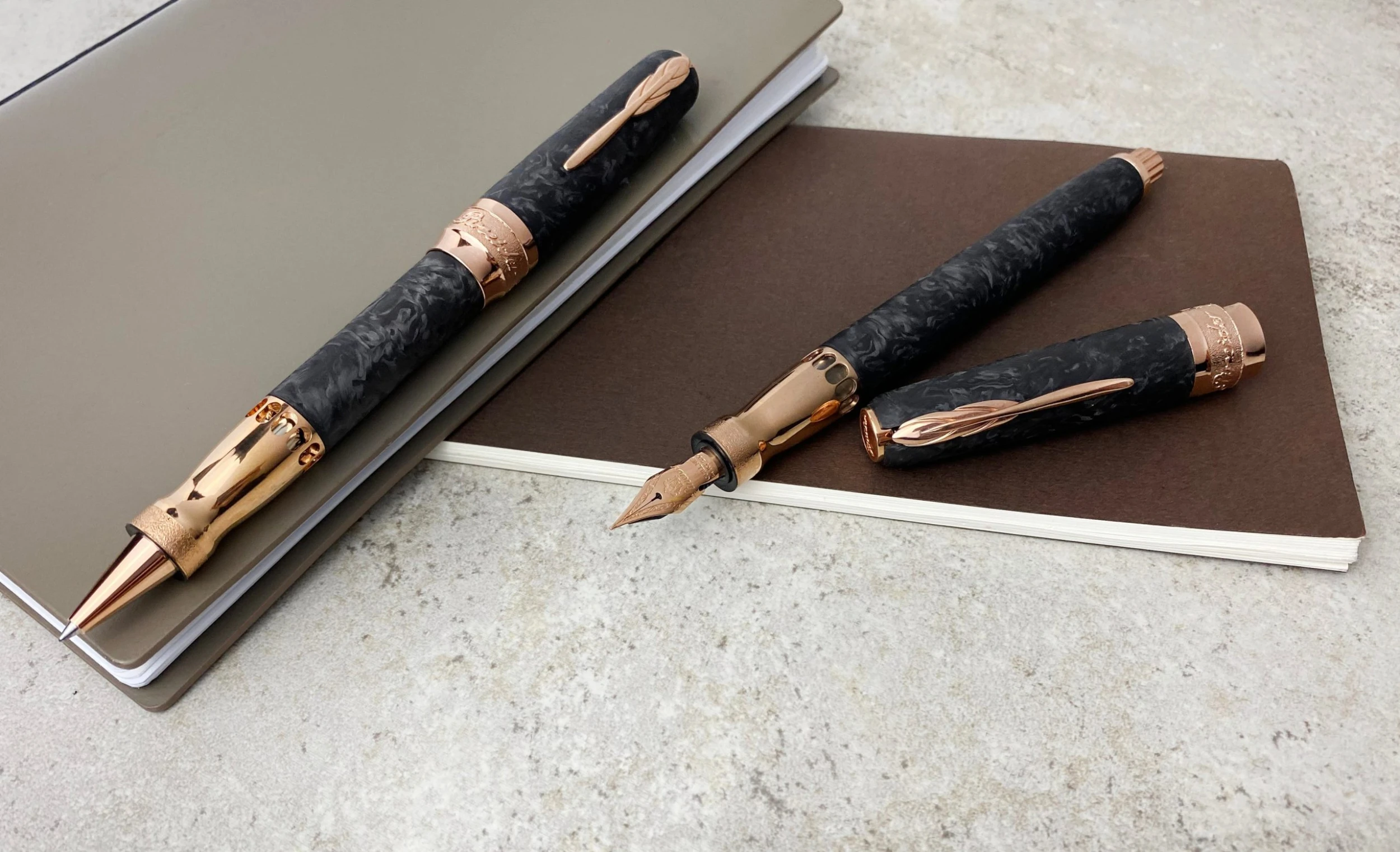 Pineider Limited Edition Forged Carbon Rollerball Pen, Rose Gold Trim - Image 2