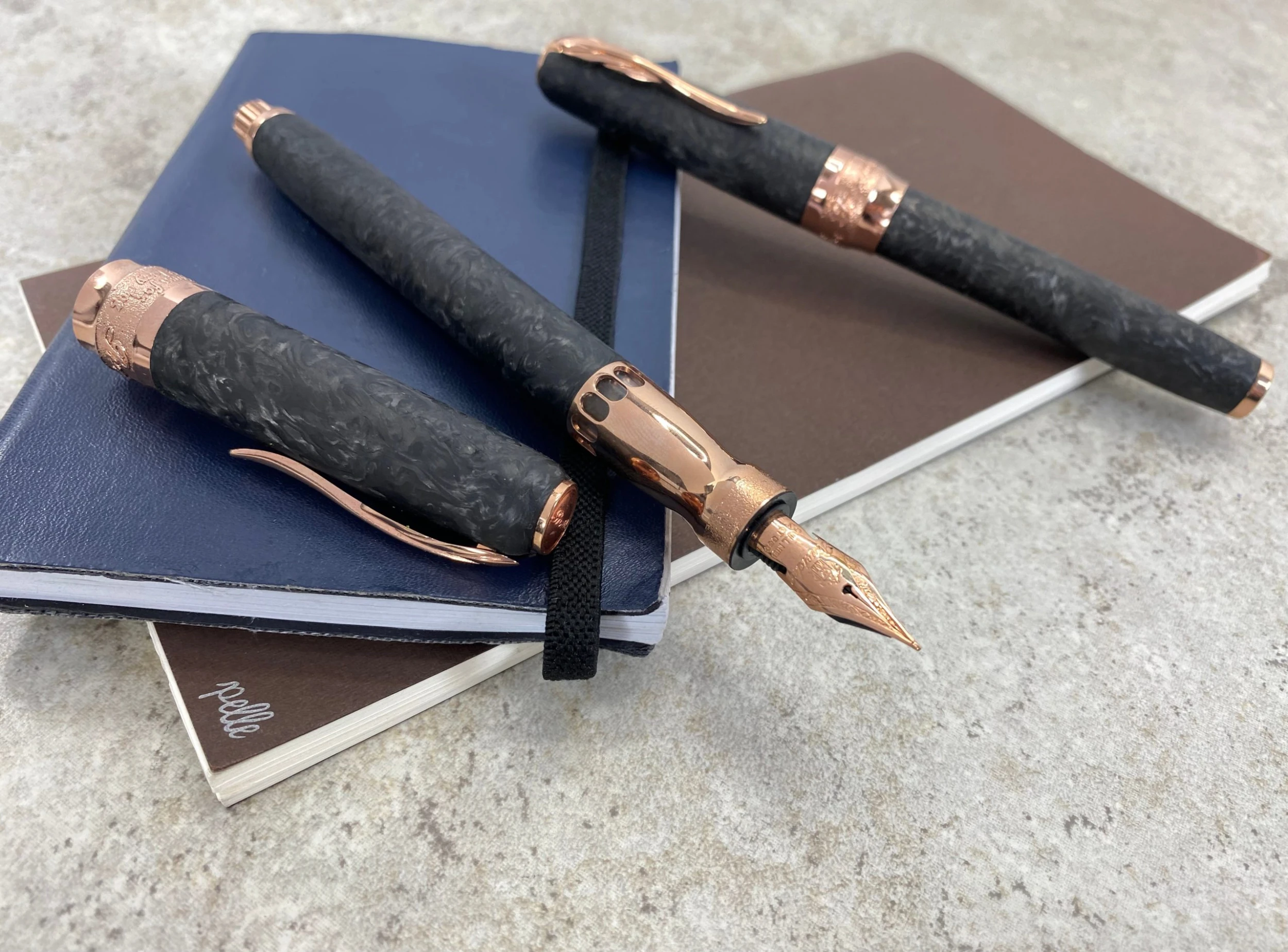 Pineider Limited Edition Forged Carbon Rollerball Pen, Rose Gold Trim - Image 3